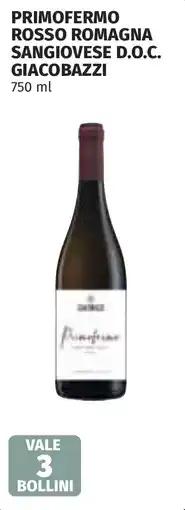 Coop Primofermo rosso romagna sangiovese D.O.C. GIACOBAZZI offerta