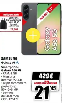 MediaWorld SAMSUNG Smartphone Galaxy A56 5G offerta