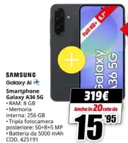 MediaWorld SAMSUNG Smartphone Galaxy A36 5G offerta