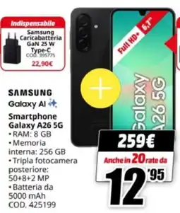 MediaWorld SAMSUNG Smartphone Galaxy A26 5G offerta