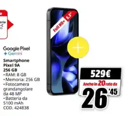 MediaWorld Google Pixel Smartphone Pixel 9A 256 GB offerta