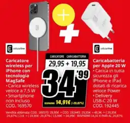 MediaWorld Cellularline Caricatore wireless per iPhone con tecnologia MagSafe + Caricabatteria per Apple 20 W offerta