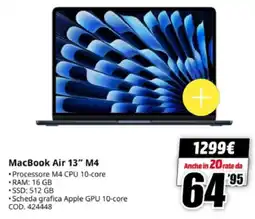 MediaWorld MacBook Air 13" M4 offerta