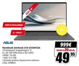 MediaWorld ASUS Notebook Zenbook A14 UX3407QA offerta