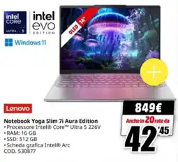 MediaWorld Lenovo Notebook Yoga Slim 7i Aura Edition offerta