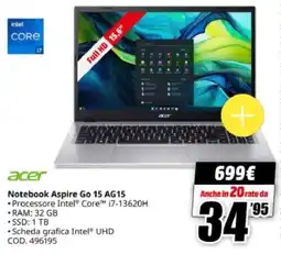 MediaWorld acer Notebook Aspire Go 15 AG15 offerta