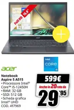 MediaWorld acer Notebook Aspire 5 A515 offerta
