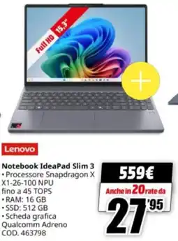 MediaWorld Lenovo Notebook IdeaPad Slim 3 offerta
