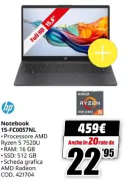 MediaWorld hp Notebook 15-FC0057NL offerta