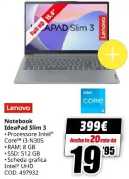 MediaWorld Lenovo Notebook IdeaPad Slim 3 offerta