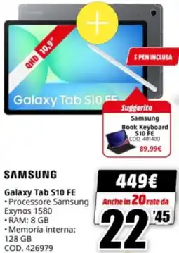 MediaWorld SAMSUNG Galaxy Tab S10 FE offerta