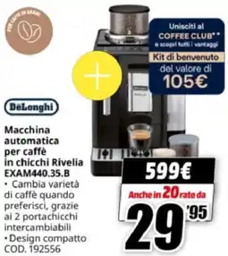 MediaWorld DeLonghi Macchina automatica per caffè in chicchi Rivelia EXAM440.35.B offerta