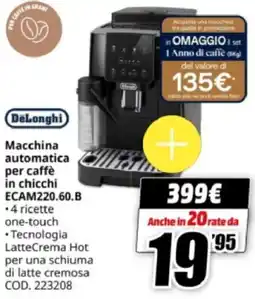 MediaWorld DeLonghi Macchina automatica per caffè in chicchi ECAM220.60.B offerta