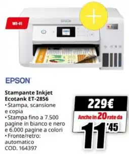 MediaWorld EPSON Stampante Inkjet Ecotank ET-2856 offerta