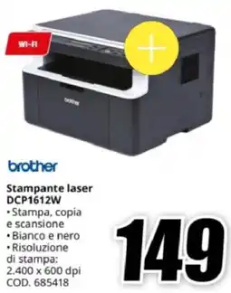 MediaWorld bother Stampante laser DCP1612W offerta