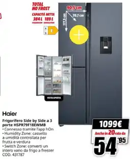 MediaWorld Haier Frigorifero Side by Side a 3 porte HSPR79F18EWMB offerta