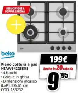 MediaWorld beko Piano cottura a gas HIAW64225SXE offerta