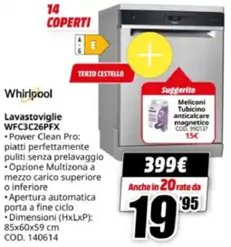 MediaWorld Whirlpool Lavastoviglie WFC3C26PFX offerta