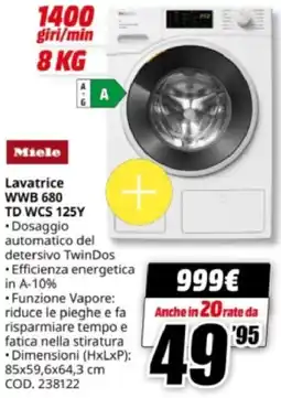 MediaWorld Miele Lavatrice WWB 680 TD WCS 125Y offerta