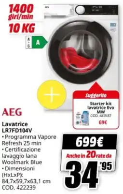 MediaWorld AEG Lavatrice LR7FD104V offerta