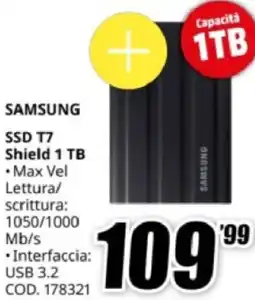 MediaWorld SAMSUNG SSD T7 Shield 1 TB offerta