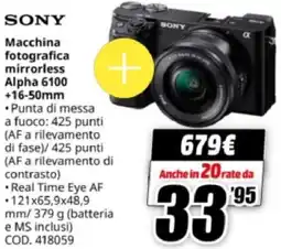 MediaWorld SONY Macchina fotografica mirrorless Alpha 6100 +16-50mm offerta