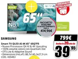 MediaWorld SAMSUNG Smart TV QLED AI 4K 65" 65Q7F5 offerta