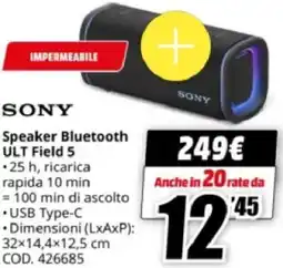 MediaWorld SONY Speaker Bluetooth ULT Field 5 offerta