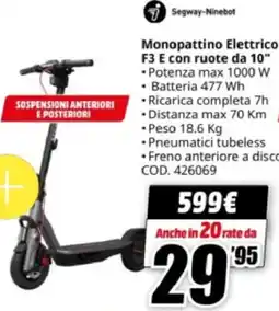 MediaWorld Segway-Ninebot Monopattino Elettrico F3 E con ruote da 10" offerta