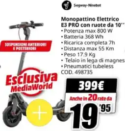 MediaWorld Segway-Ninebot Monopattino Elettrico E3 PRO con ruote da 10" offerta