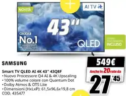 MediaWorld SAMSUNG Smart TV QLED AI 4K 43" 43Q8F offerta