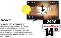 MediaWorld SONY Smart TV LED KD32W800 32" offerta