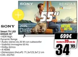 MediaWorld SONY Smart TV LED K55S35 55" offerta