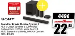 MediaWorld SONY Soundbar Bravia Theatre System 6 offerta