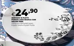 Extracoop Servizio 18 piatti porcellana bianca con decori neri offerta