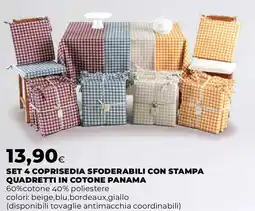 Extracoop Set 4 coprisedia sfoderabili con stampa quadretti in cotone panama offerta