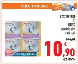 Conad ASSORBENTI È LINES quadripack vari tipi offerta