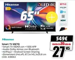 MediaWorld Hisense Smart TV 65E7Q offerta