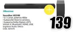 MediaWorld Hisense Soundbar HS3100 offerta