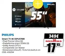 MediaWorld PHILIPS Smart TV 4K 55PUS7000 offerta