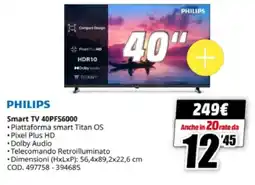 MediaWorld PHILIPS Smart TV 40PFS6000 offerta