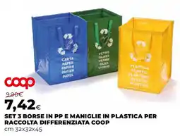 Extracoop Set 3 borse in pp e maniglie in plastica per raccolta differenziata COOP offerta