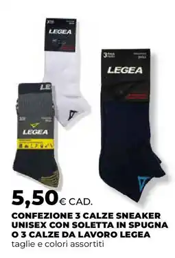 Extracoop Confezione 3 calze sneaker unisex con soletta in spugna 03 calze da lavoro LEGEA offerta