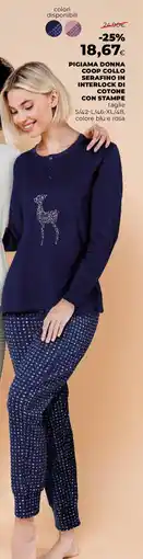 Extracoop Pigiama donna coop collo serafino in interlock di cotone con stampe offerta