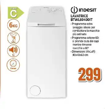 Ipercoop INDESIT LAVATRICE BTWL60400IT offerta