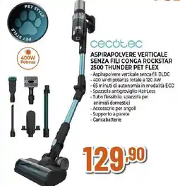 Ipercoop cecotec ASPIRAPOLVERE VERTICALE SENZA FILI CONGA ROCKSTAR 2500 THUNDER PET FLEX offerta