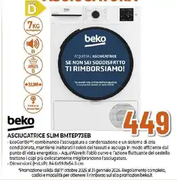 Extracoop beko ASCIUGATRICE SLIM BMTEP73EB offerta