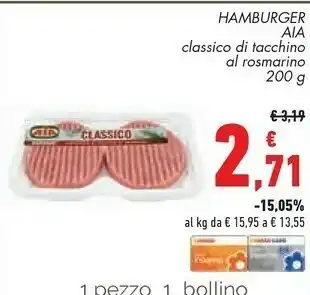 Conad Superstore Classico hamburger con tacchino e rosmarino 200 g(ml) offerta