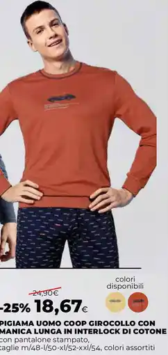 Extracoop Pigiama uomo coop girocollo con manica lunga in interlock di cotone offerta