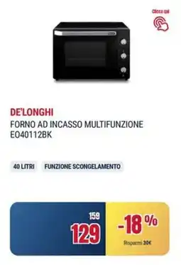 Trony DE'LONGHI FORNO AD INCASSO MULTIFUNZIONE E040112BK offerta